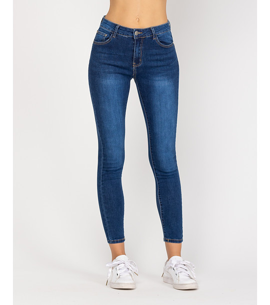 Тъмносини вталени памучни дънки с висока талия  снимка