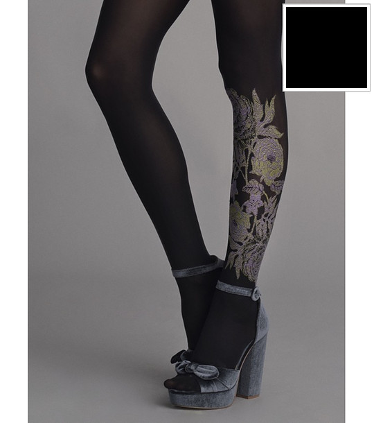 Черен фигурален чорапогащник 40 DEN BLOOMING DAY снимка