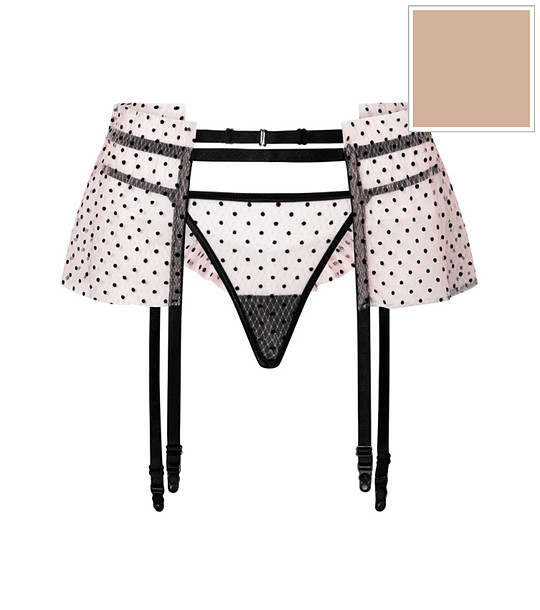 Комплект прашки и колан за жартиери в цвят пудра на точки DUST снимка