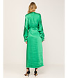 Дълга сатенена рокля с прилеп ръкав в зелено-2 снимка