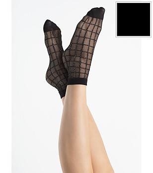 Черни чорапи 20 DEN GRID със сребърни нишки снимка