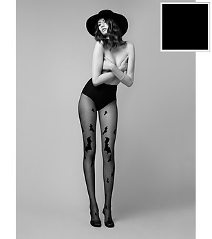 Черен фигурален чорапогащник 20 DEN HELLO GOTHAM снимка