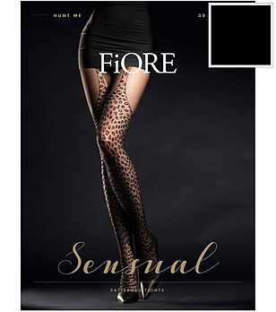 Черен фигурален чорапогащник имитация на жартиери 30 DEN HUNT ME снимка