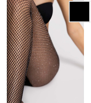 Черен мрежест чорапогащник с лурекс INGA снимка