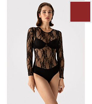 Дантелено боди в цвят бургунд JILL с дълъг ръкав снимка