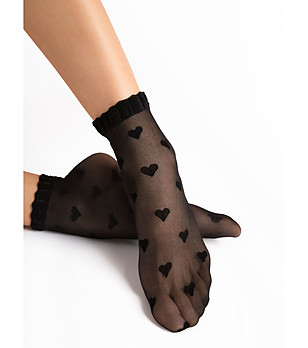 Черни чорапи 20 DEN KOKORO с фигура на сърца снимка