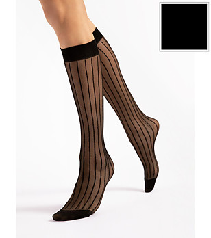 Черни до коляното чорапи 15 DEN LINEA с фини вертикални ръбове снимка