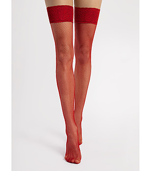 Червени мрежести чорапи LIZA с дантела снимка