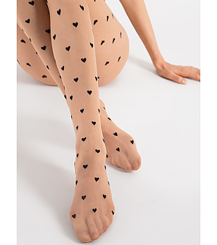 Телесен фигурален чорапогащник с черни сърца 15 DEN LOVE POTION снимка