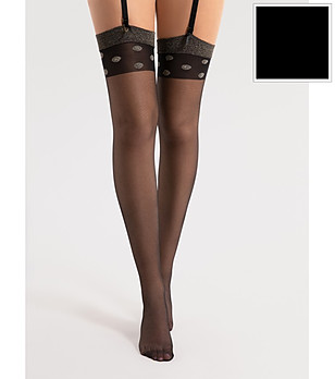 Черни чорапи за жартиери 15 DEN LUXE с лъскав маншет снимка