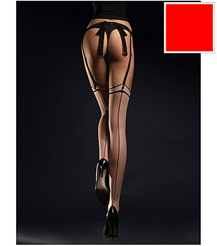 Червени чорапи за жартиери с шев 20 DEN MADAME снимка