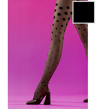 Черен фигурален чорапогащник на точки 15 DEN NATALIE снимка