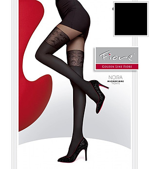 Черен чорапогащник имитация на жартиери 60 DEN NOIRA снимка