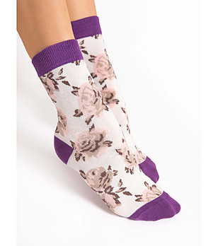 Екрю памучни чорапи с цветя ROSES снимка