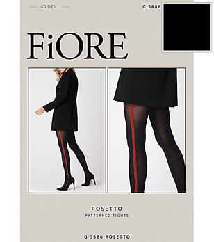 Черен фигурален чорапогащник с червен кант 40 DEN ROSETTO снимка