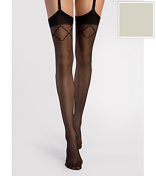 Екрю жартиерни чорапи с фигурален кант 20 DEN SOGNO снимка