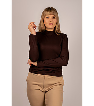 Кафява дамска блуза с поло яка Resta снимка