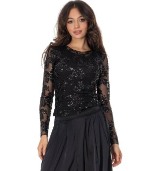 Черна блуза от мрежа с пайети  снимка