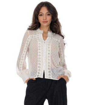 Кремава елегантна риза с дантелени кантове  снимка