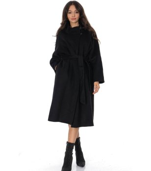 Дамско дълго черно палто  снимка