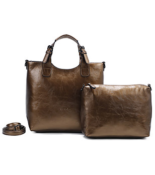 Дамска чанта в меден цвят с несесер снимка