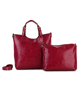 Дамска чанта в червено с несесер снимка