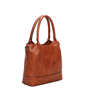 Дамска чанта в цвят коняк с дълги дръжки снимка