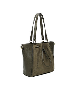 Дамска чанта в каки с дълги дръжки снимка