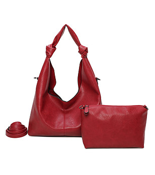 Дамска чанта в червено с несесер снимка