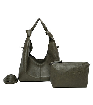 Дамска чанта в цвят каки с несесер снимка