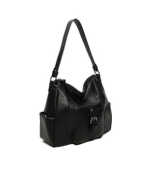 Черна дамска чанта с много джобове снимка