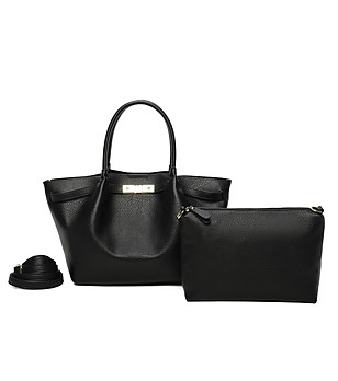 Дамска чанта в черно с несесер снимка