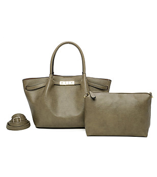 Дамска чанта в цвят каки с несесер снимка