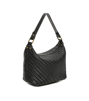 Черна дамска чанта с релеф снимка