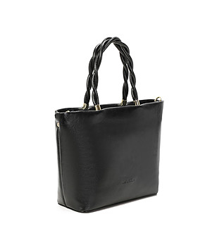 Черна дамска чанта с усукани дръжки снимка