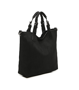 Черна дамска чанта с дръжки с катарами снимка