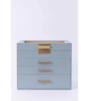 Синя кутия за бижута с 4 нива снимка