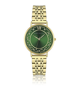 Дамски златист часовник със зелен циферблат  снимка