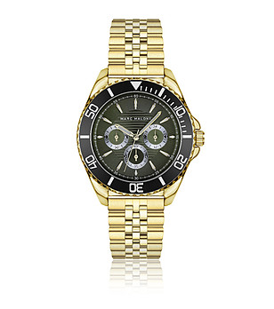 Мъжки златист часовник с тъмнозелен циферблат снимка