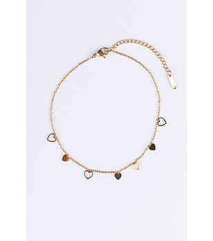 Златиста гривна за глезен с висулки сърца снимка