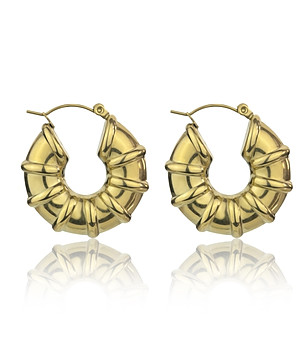 Позлатени обеци халки с релефен дизайн Helena снимка