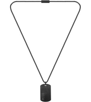 Черно мъжко колие с плочка  снимка