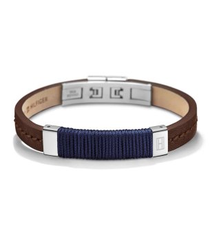 Мъжка кафява кожена гривна с тъмносин шнур Tommy Hilfiger снимка