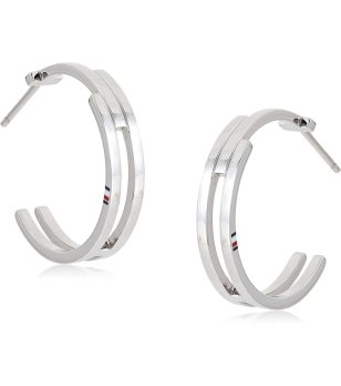 Сребристи обеци халки с двоен ринг снимка