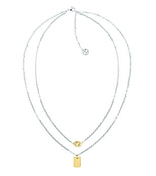 Дамско сребристо колие с два слоя и златисти елементи снимка