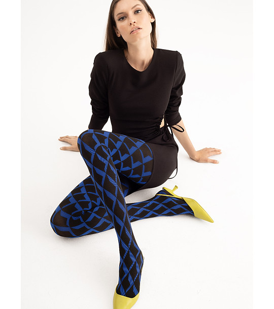 Фигурален чорапогащник в черно и колант 60 DEN RETRO BLUE снимка