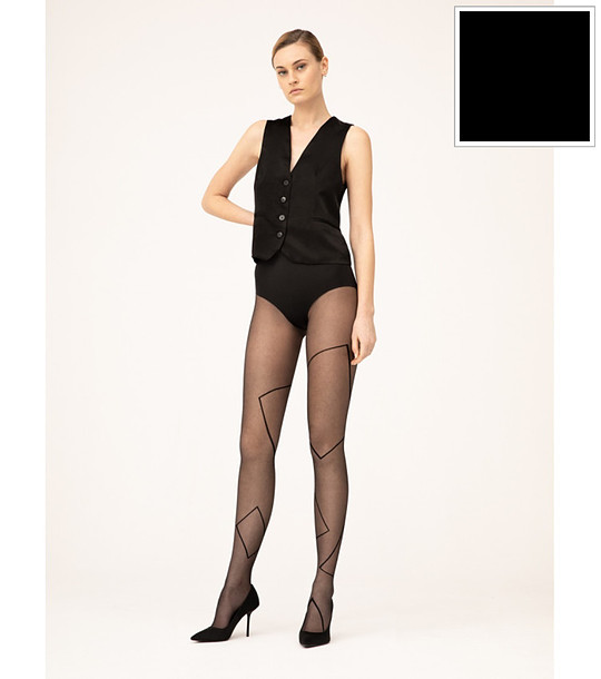 Черен фигурален чорапогащник 20 DEN SQUARE снимка