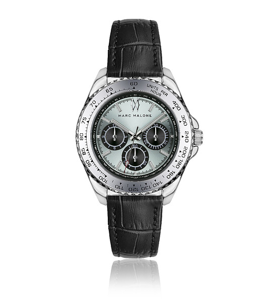 Мъжки часовник със светлосин циферблат и черна кожена каишка MARC MALONE снимка