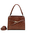 Дамска чанта в кафяво с декоративна катарама-2 снимка