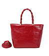 Дамска чанта в червено с усукани дръжки-2 снимка
